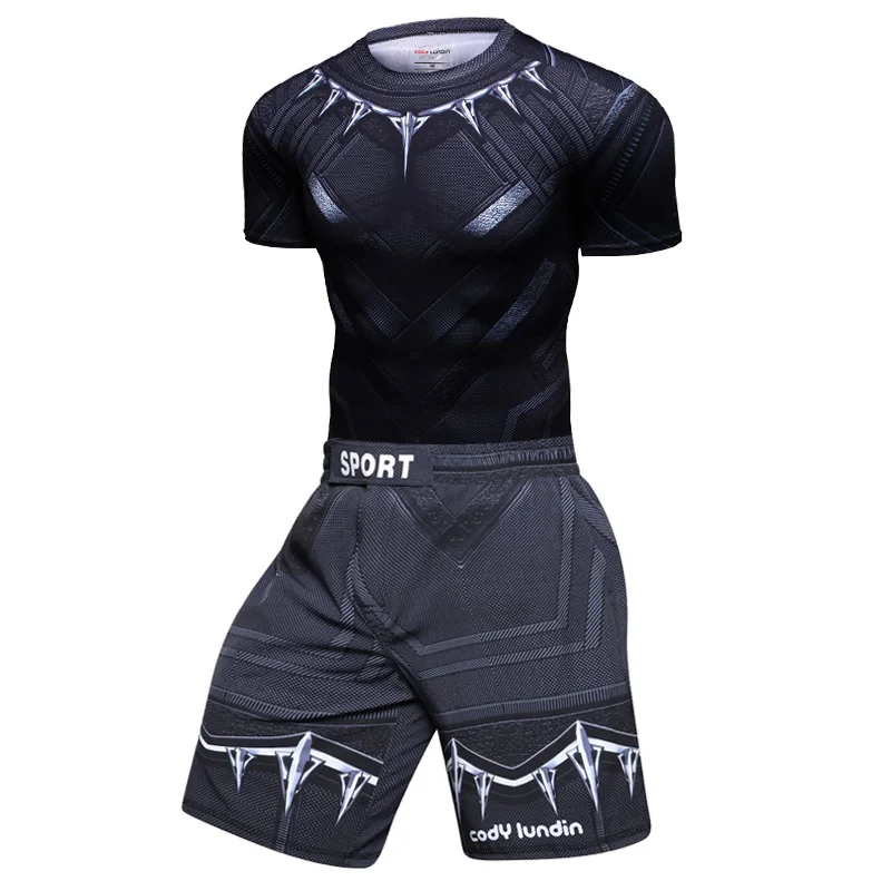 Черная пантера ММА Bjj бокс Джерси Спортивная Футболка мужская Рашгард джиу джитсу с длинным рукавом Фитнес муай свитер тайский брюки шорты - Цвет: DD-07