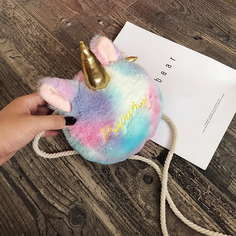 

INS Super Fire Small Bag 2019 Korean-style Cartoon Cute Plush Unicorn Small round Bag Mini Crossbody Bag