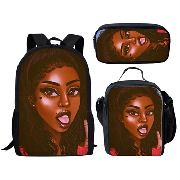 

Black Girl Magic Afro Lady Print Teenager Boys Girls Backpack 3pcs / set School Bags Kids Backpacks for Boys Children