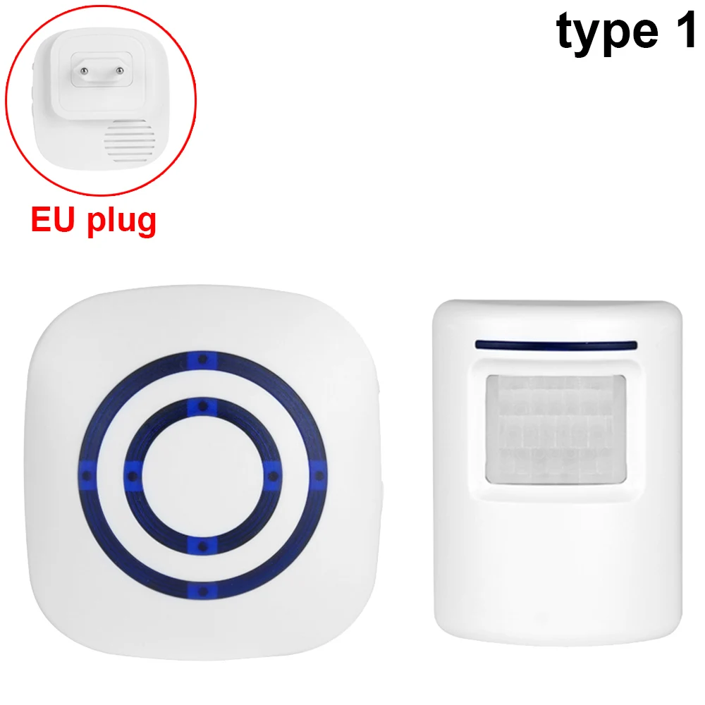 type 1EU plug Беспроводной умный дверной звонок, датчик движения, детектор, дверной звонок, EU/US штекер, сигнал тревоги, инфракрасный детектор, дверной звонок для бизнес-дома - Цвет: type 1EU plug