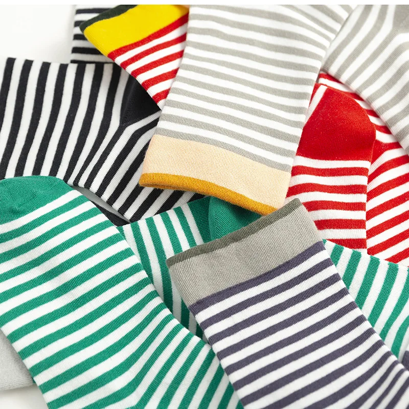 Полосатые хлопковые женские миди носки осень зима дышащие женские носки