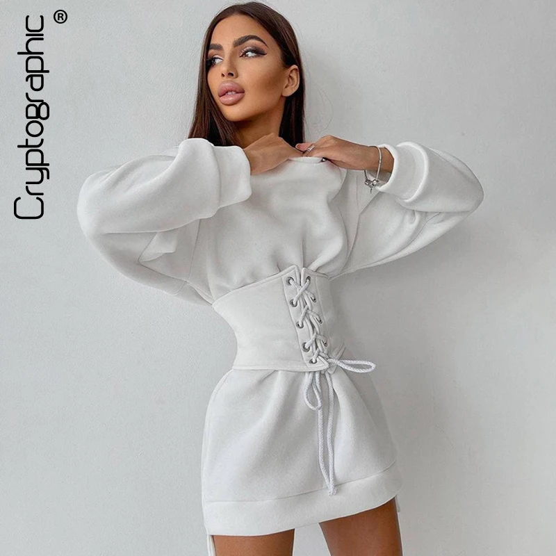 Cryptographic/повседневное мини-платье на шнуровке с корсетом и поясом женская одежда