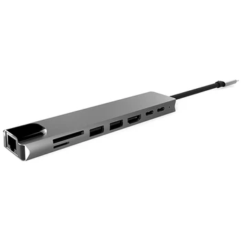 

8 in 1 USB 3.0 High Speed Ports Type-C Hub Usb-C to 4K 30HZ HD Laptop Rj45 Gigabit Ethernet Network PD