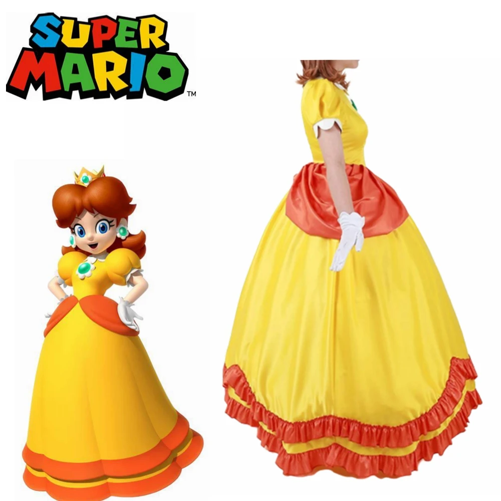 Костюм для костюмированной вечеринки «Супер Марио», «Принцесса Дейзи», желтое платье, нарядные вечерние платья «Марио» для девочек, Индивидуальный размер