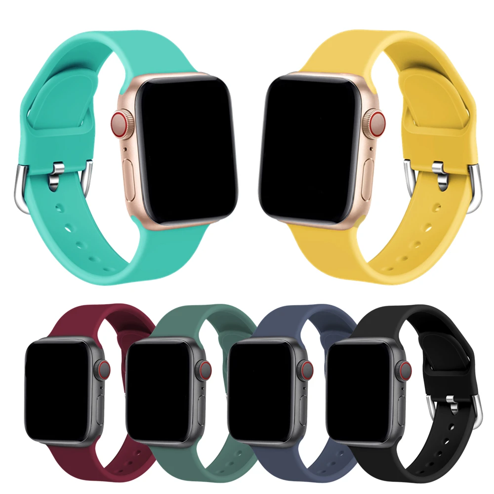 Ремешок силиконовый спортивный для Apple Watch Band 44 мм 40 42 38 браслет смарт-часов iWatch