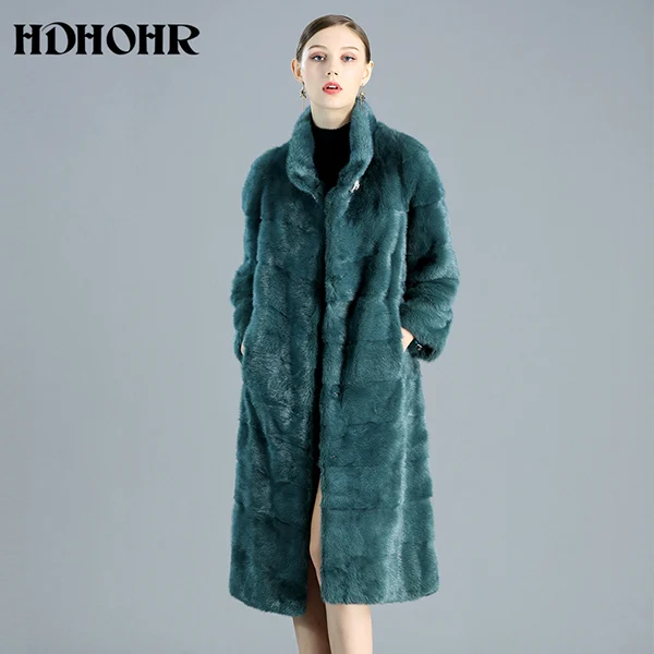 HDHOHR Высокое качество Новые настоящие Шубы женские длинные шубы из натурального меха норки модные теплые зимние короткие меховые куртки - Цвет: Бирюзовый