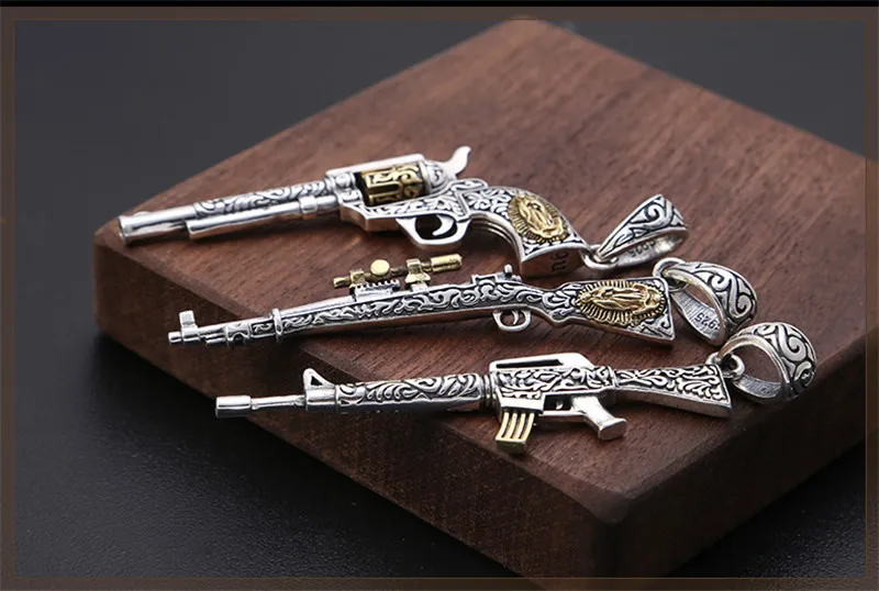 V. YA Настоящее 925 пробы Серебряное винтажное ожерелье с подвеской в виде пистолета Подвеска для мужчин и женщин подвеска Хип-хоп