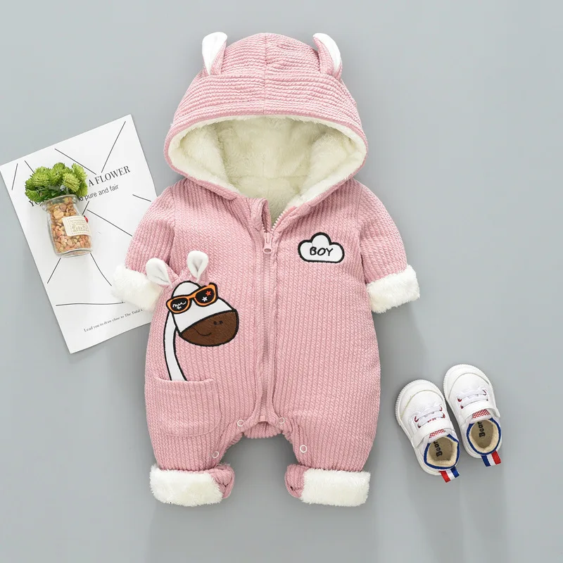 pink Новая зимняя одежда, новая зимняя одежда для мальчиков, теплая хлопковая Женская одежда для мальчиков 0-18 месяцев - Цвет: pink