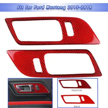 

EIDRAN Red Carbon Fiber Inner Car Door Handle Frame Trim Cover for Ford Mustang 2015 2016 2017 2018 2019