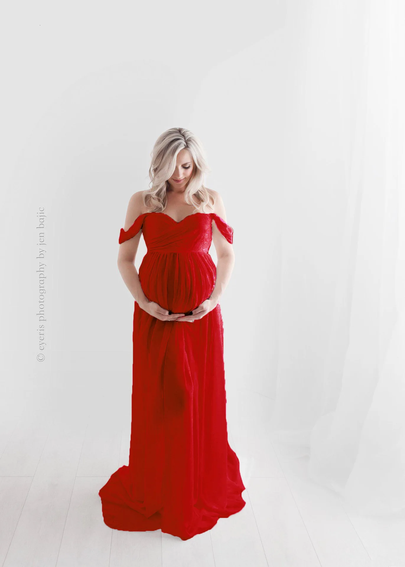 red Беременная женщина портрет фотография перед открытым шваброй пол Longuette Материнство платье фотография zwangerschapsjurk fotoshoot - Цвет: red