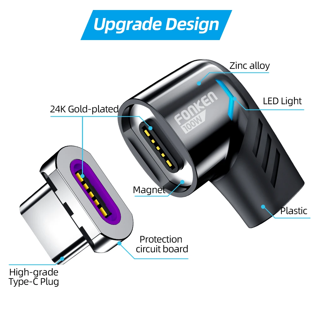 type c to iphone converter Fonken USB C Charger Adapter 100W Fast Charging Type C Magnetic Cable Converter For Xiaomi Mi 9 Redmi Note 10 Samsung Note 10 9 hdmi phone adapter