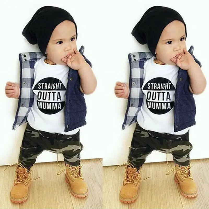 Emmababy От 0 до 3 лет из 2 предметов для маленьких мальчиков Топ, футболка камуфляжные штаны, комплект одежды