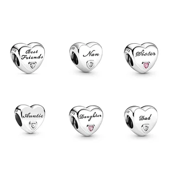 

Original 925 Sterling Silver Beads Charm Lovely Heart With Letter Dad Nan Daughter For Women Diy Pandora Charm Bracelet Necklace