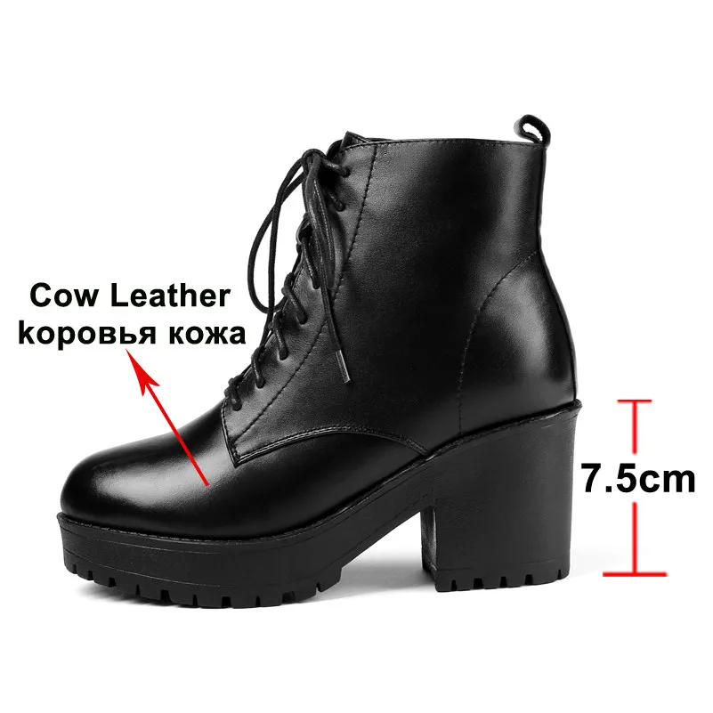 Meotina/зимние сапоги; женские ботильоны из натуральной кожи на толстом высоком каблуке; теплая шерстяная обувь на молнии; большие размеры 33-42