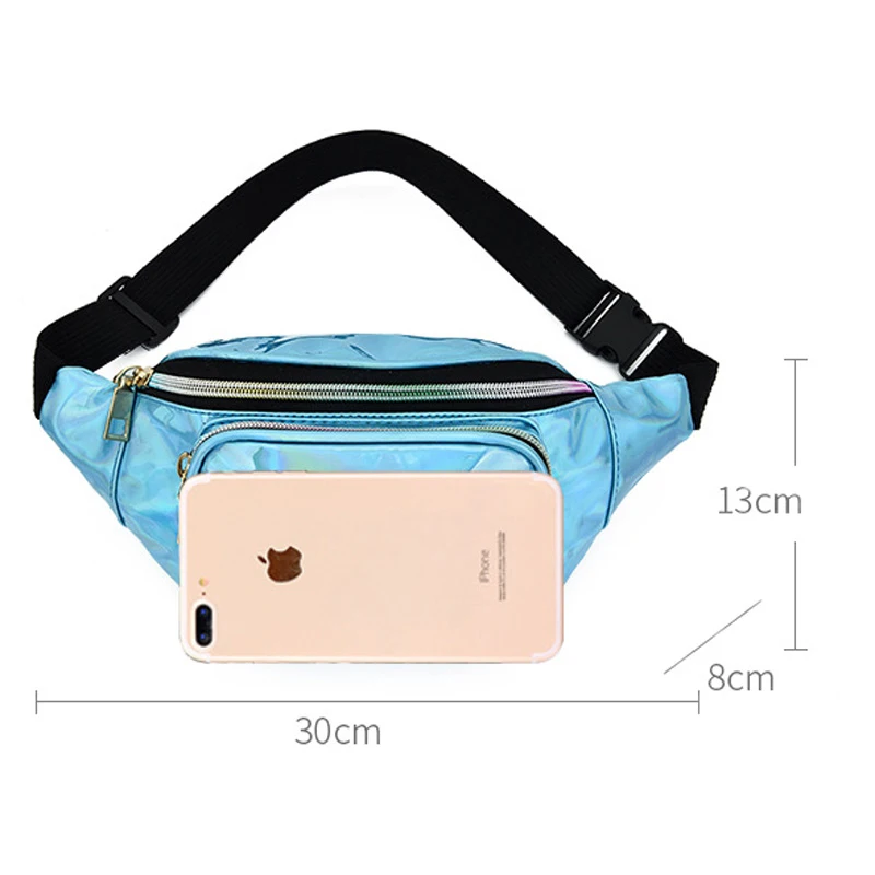 Holographic Fanny Pack for Women Shiny Waist Bag Men Hologram Hip Bum Bag Laser Chest Pocket with Adjustable Strap for Party