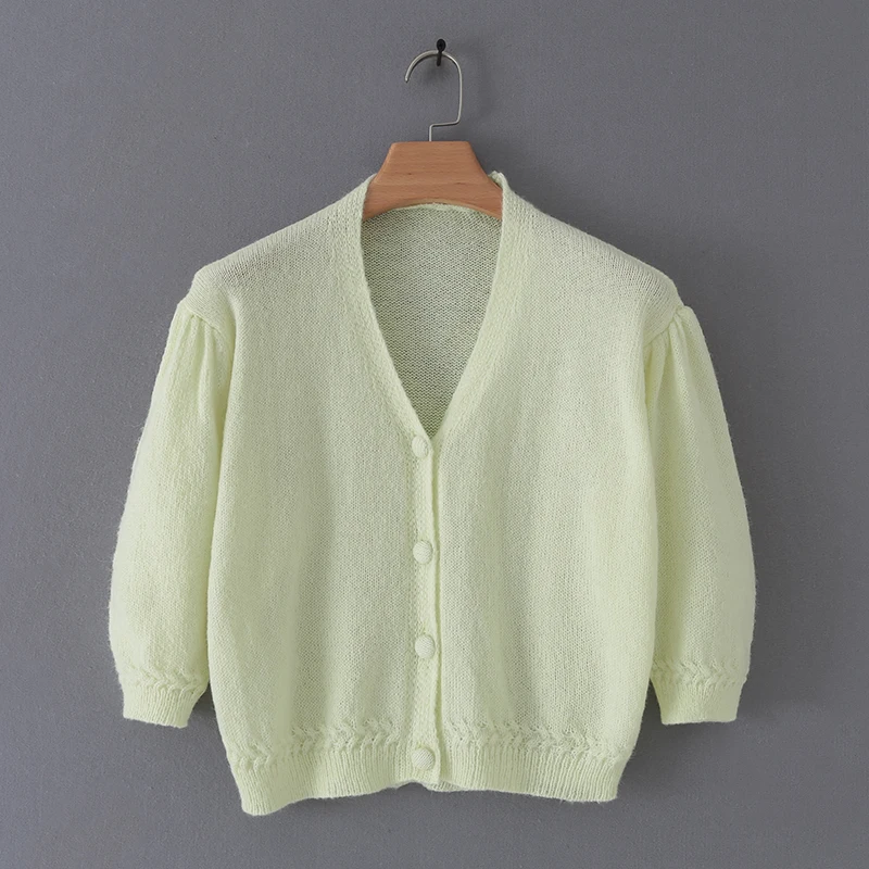 Зеленый Осень розовый кардиган Женские свитера корейский укороченный свитер сексуальный зеленый на пуговицах осенний Топ короткий кардиган с v-образным вырезом уличная одежда - Цвет: Зеленый
