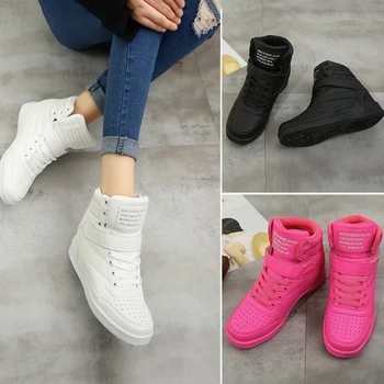 

Casual High Top Shoes Women Lace-up Platform Shoes Korean Invisible Increased Wedge Heel Leisure Sneakers Vulcanized Shoes