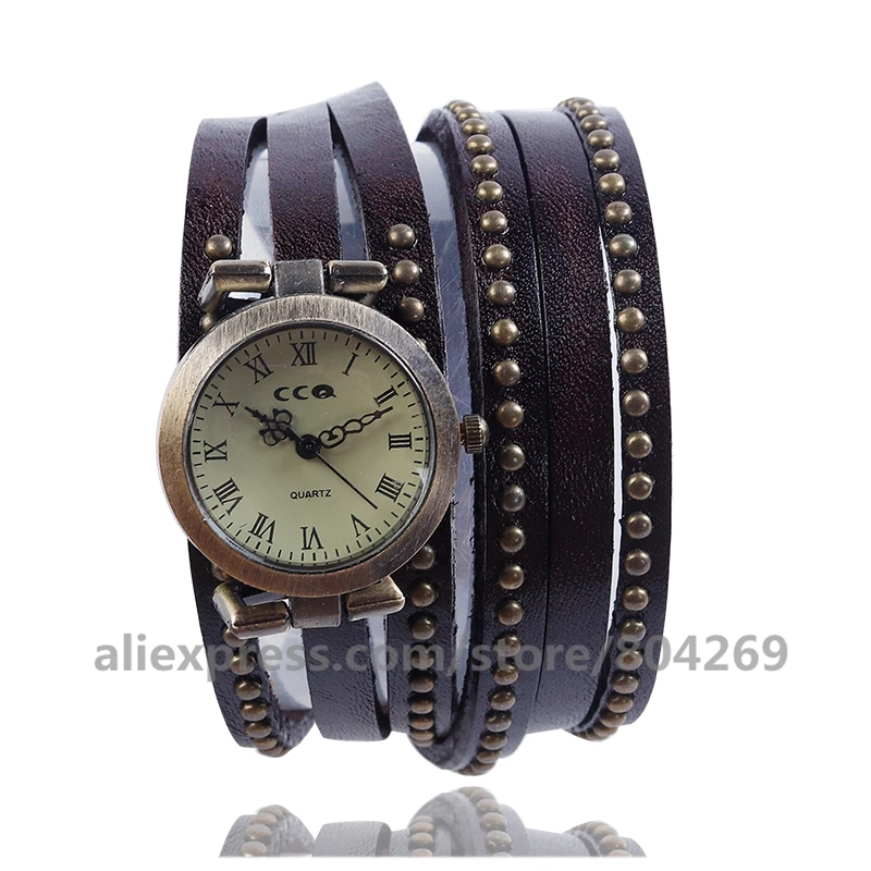Модные женские длинные кожаные часы Punck, аналоговые кварцевые наручные часы 920059 - Цвет: dark brown