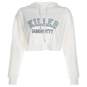 

Fashion Girls O-Neck Light Pullovers Tops Woman Casual Sweatershirt Hooded Crop Top Long Sleeve Letter Printing Hoodie Harajuku