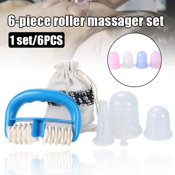 

6pcs/Set Silicone Massage Cups Set Anti Cellulite Vacuum Cups with Massage Roller for Full Body Face Back Massage M2