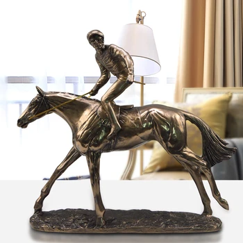 

Sales Retro Single Horse Racing Statue Animal Jockey Resin And Copper Art&Craft Home Decoration Sports Souvenir L3214
