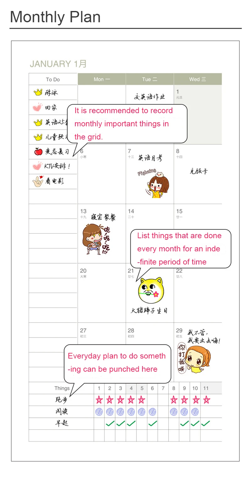 Agenda Planner Organizer A5 Diary Notebooks and Journals Back to School Weekly Monthly Note Book Kawaii Wonderful Book