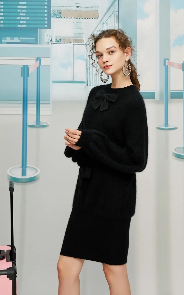 Vero Moda кроличий мех овечья шерсть воздушные шары рукава свободный крой вязаное платье | 319446531