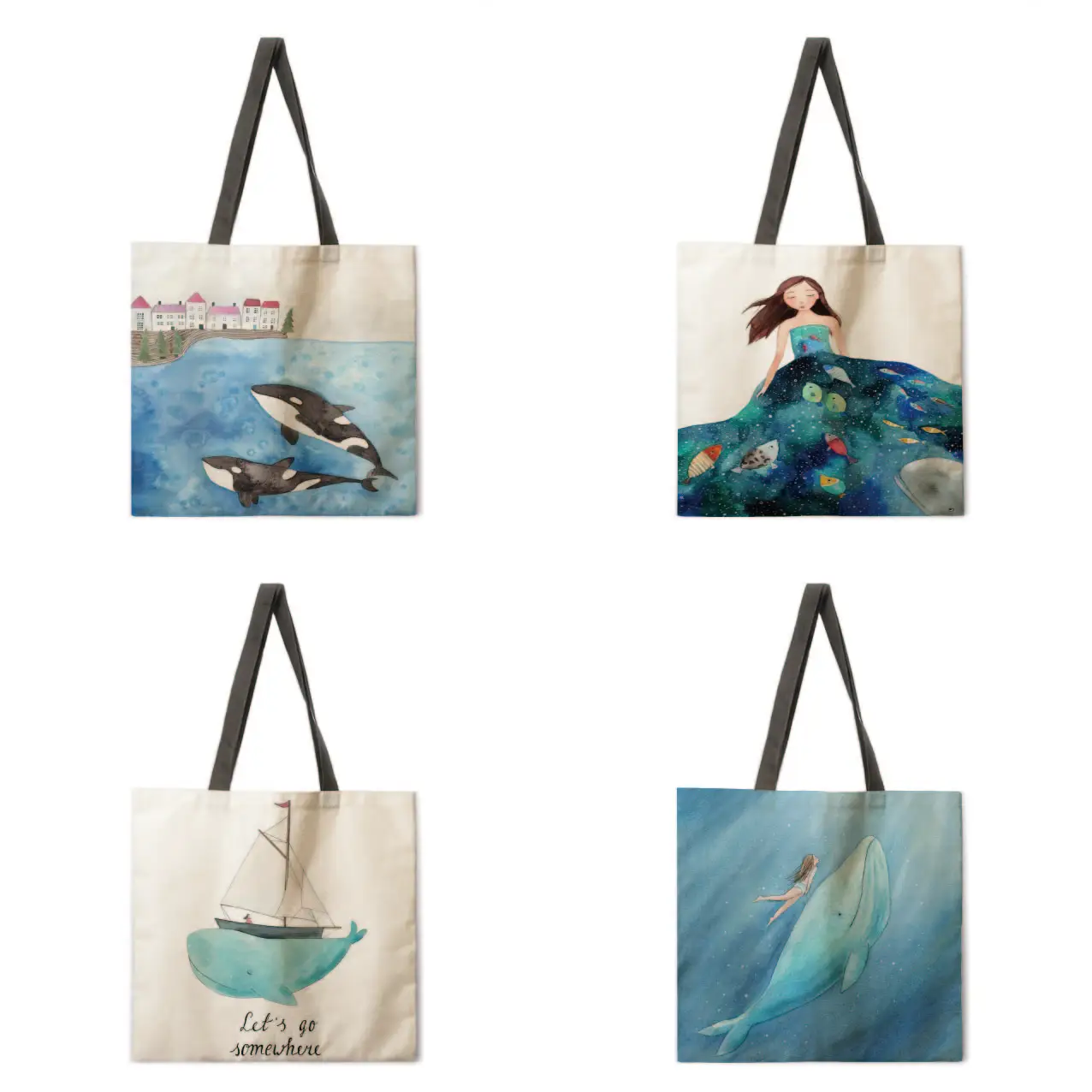 Сумка тоут Ocean Girl повседневная льняная тканевая сумочка складная многоразовая