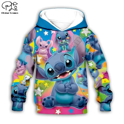 Детская одежда Lilo Stitch 3D Толстовка с капюшоном для маленьких мальчиков и девочек; пуловер с принтом; свитер с длинными рукавами с героями мультфильмов; уличная одежда; костюм; 7