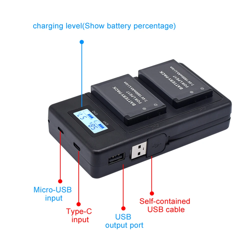 PALO 2 шт. LPE17 LP E17 LP-E17 камера Батарея+ ЖК-дисплей USB Dual Зарядное устройство для цифровой однообъективной зеркальной камеры Canon EOS M3 M6 200D 750D 800D 8000D 760D T6i T6s поцелуй X8i