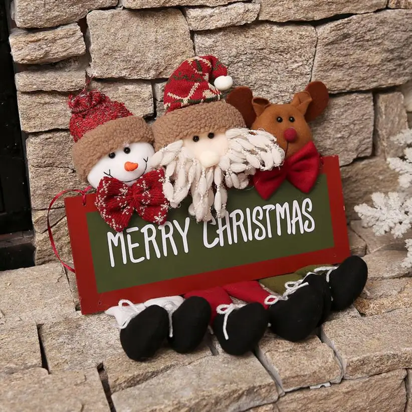 Christmas Decor Doll Gift Home Children Kids Santa Snowman Wooden Hanging drop shipping B2 30