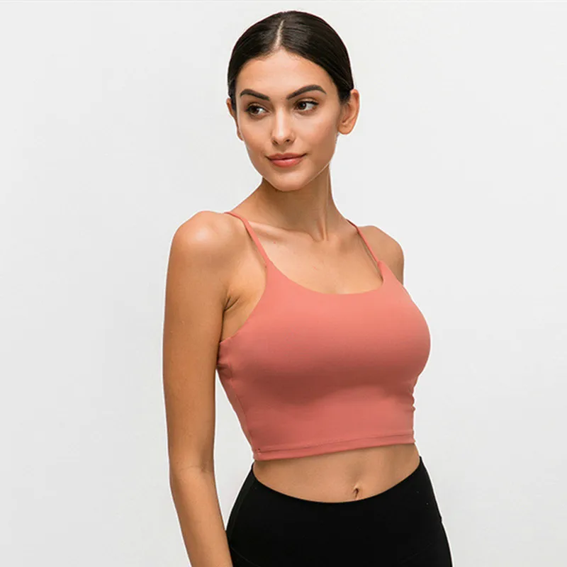

New Quick Dry Padded Fitness Bras Crop Tops Women Solid Vest-Type Nylon Yoga Workout Sports Bras with Removable Pads
