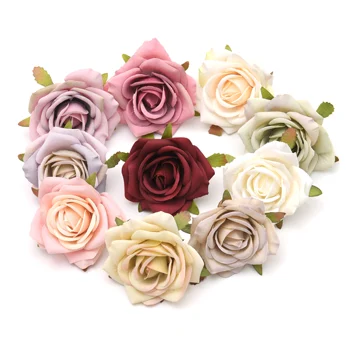 

New 10pcs/batch 8cm artificial flower head rose silk wedding decoration, DIY wreath gift box scrapbook fake flowers