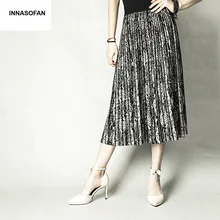 INNASOFAN, теплая трикотажная юбка для женщин, Осень-зима, плиссированная юбка, высокая талия, модная, высокая, шикарная юбка