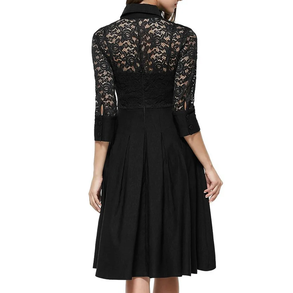 Сексуальное женское осеннее черное Однотонное Платье До Колена из прозрачной сетки в винтажном стиле, бохо, а-силуэт, с вырезами, черный,, элегантное платье#3