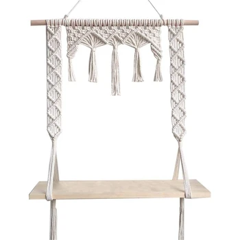 

Bohemian Handmade Wooden Wall Hanging Tassel Floating Shelf Macrame Hanging Planter Basket Plant Hanger Pot Home Decor