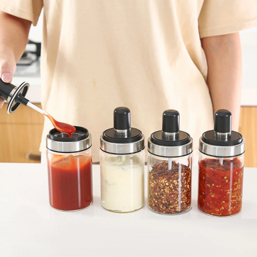 

Glass condiment box with spoon condiment bottle condiment bottle tomato sauce bottle condiment jar condiment jar kitchen supplie