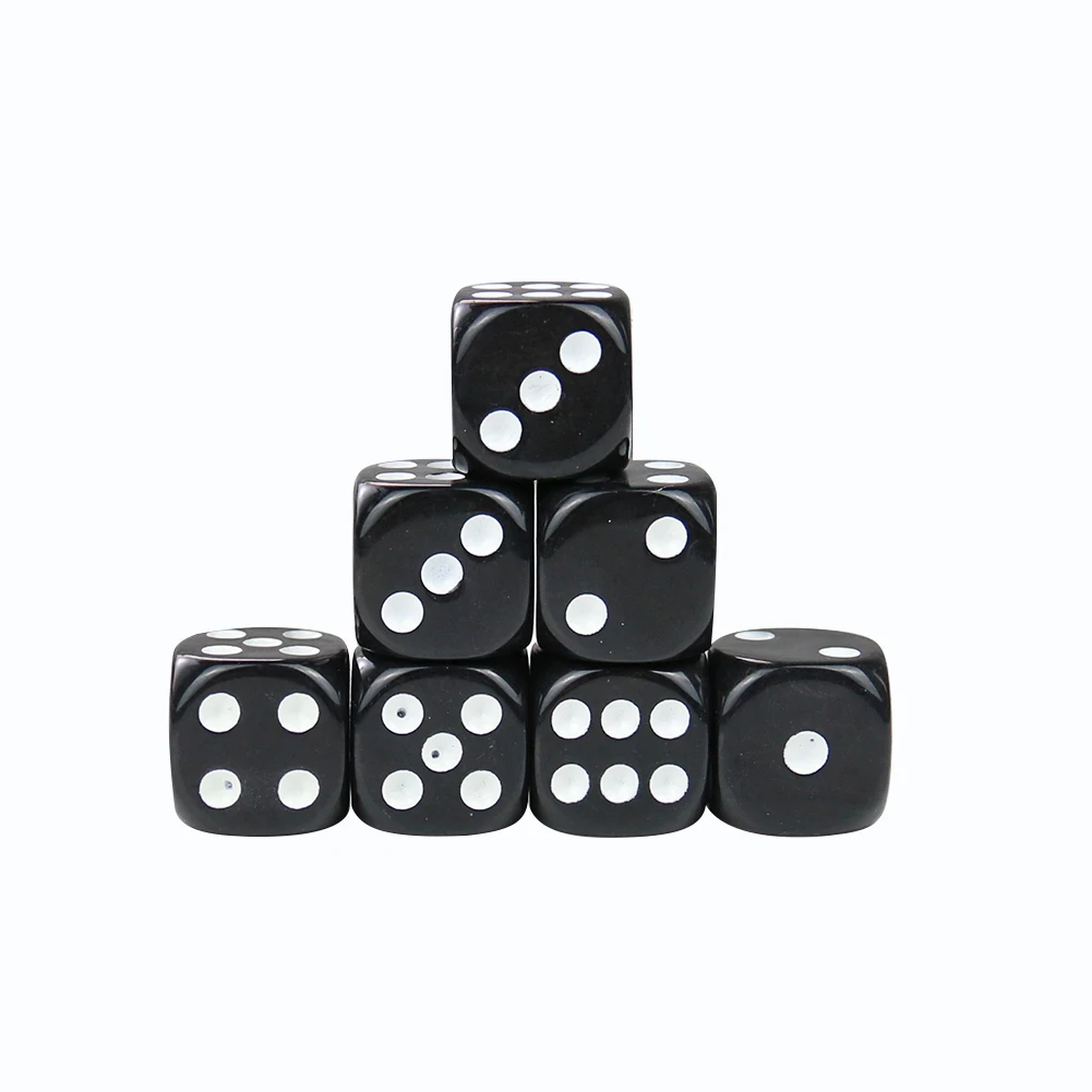 5PCS Acrylic 15mm Black Six Sided Point Dice D6 Playing Games Dice Set Round Corner Drinking Dice for Bar Club Party Board Game