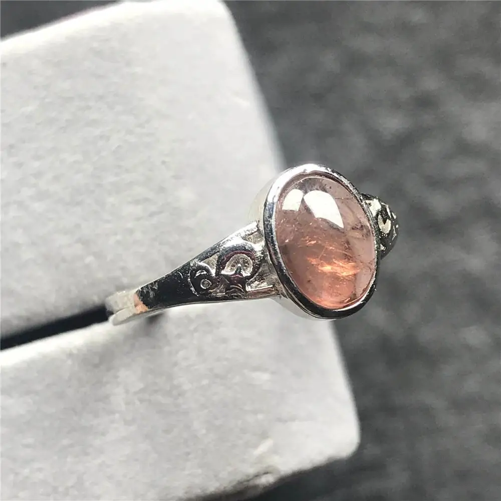 Натуральное розовое турмалиновое кварцевое кольцо, ювелирное изделие для женщин, леди, Кристалл 10x8 мм, овальные бусины, Серебряный подарок, регулируемое кольцо на палец AAAAA