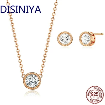 

DISINIYA Genuine 925 Sterling Silver Round Clear CZ Stud Earrings for Women and Choker Necklace Jewelry Set More Jewelry