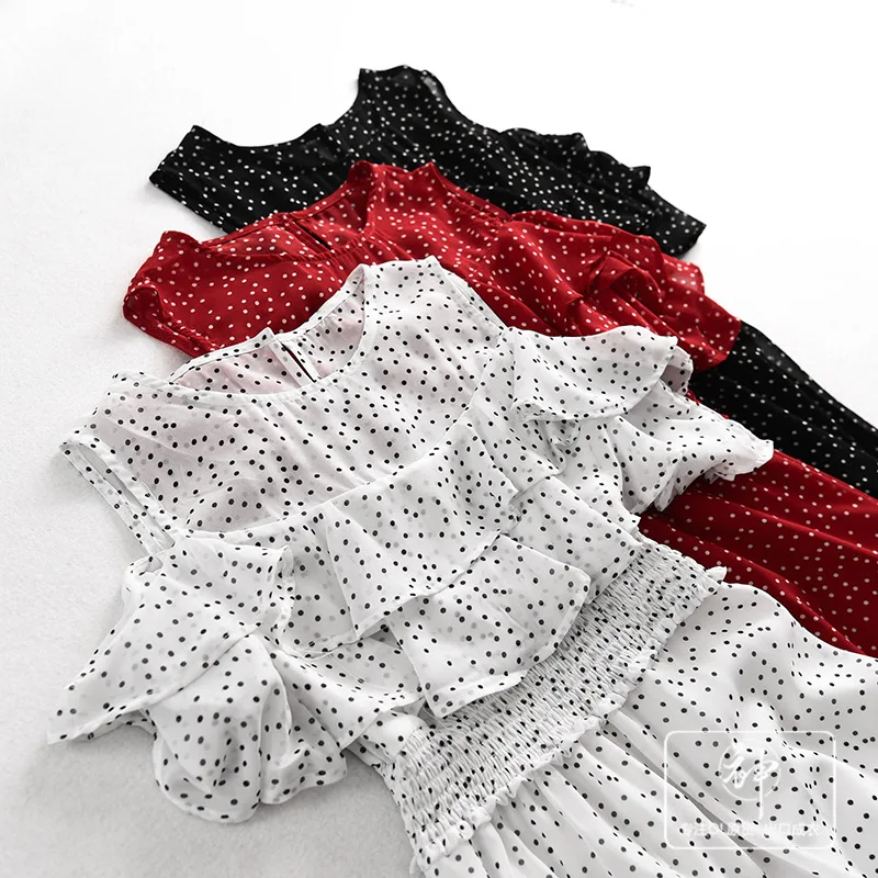 

A Generation of Fresh And Sweet Flounced off-Shoulder Polka Dot Chiffon Dress Entity