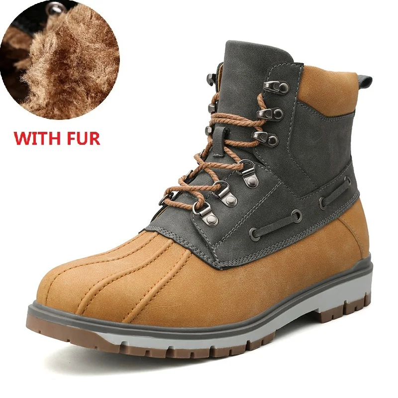 Зимние модные ботинки Martens; мужская повседневная обувь с высоким берцем черного цвета; Botas Zapatos De Hombre chaussure homme; размеры 39 s - Цвет: Yellow with fur