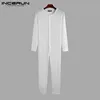 INCERUN Men Pajamas Jumpsuit Homewear Solid Color Long Sleeve Comfortable Button Leisure Sleepwear Men Rompers Nightwear