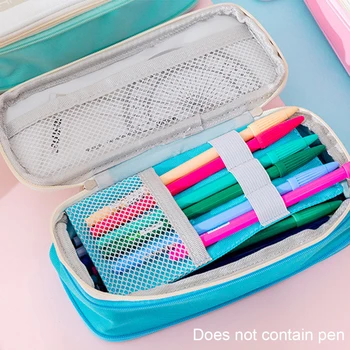

For Student With Zipper Double Layer Large Capacity Gift Pencil Case Storage Bag Pen Holder Travel Desk Organizer School Office