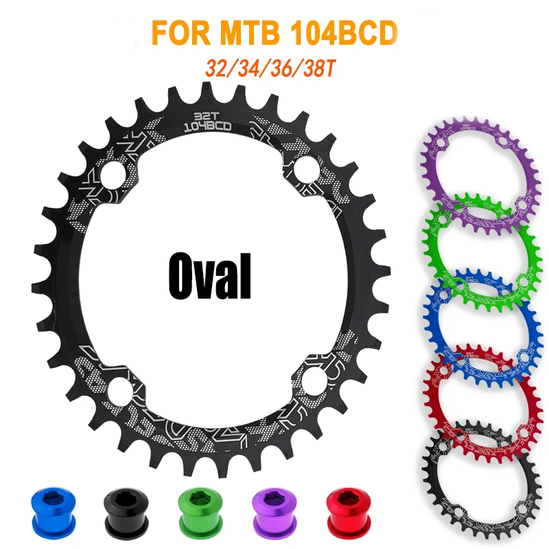 BCD104 bike Single Narrow Wide Round/Oval Chainring 32 34 36 38T+4pcs Bolts 