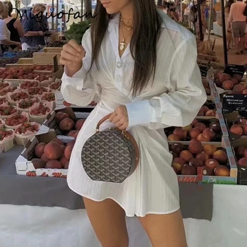 

Miguofan women white shirt dresses draped button dresses sexy mini dress for woman vintage long sleeve spring female vestidos