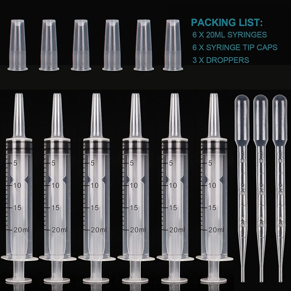 6Pack20mlSyringeWithout 바늘 주사기 forLipGloss 대형 플라스틱 주사기 forscientific clabs, Dispensing,Refilling Multiple Uses
