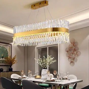 

Rectangular Crystal Chandelier Modern Creative Lighting LED Strips Luxury Hanging Lamp Fixtures for dining room kitchen island