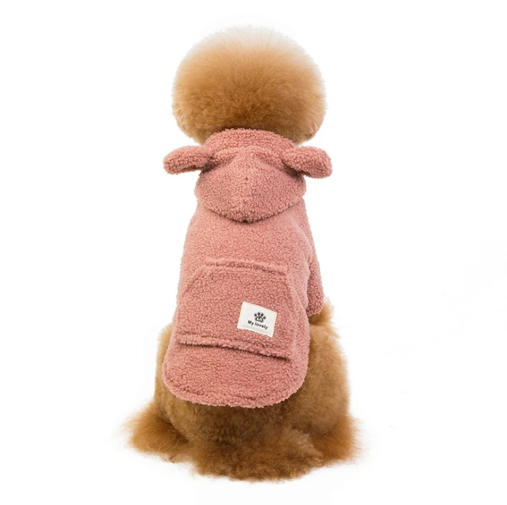 Одежда для маленьких собак, дизайнерские толстовки с капюшоном с медведем, свитер, теплые флисовые куртки для собак, зимняя одежда для Пудель, йоркширский терьер, одежда - Цвет: Pink