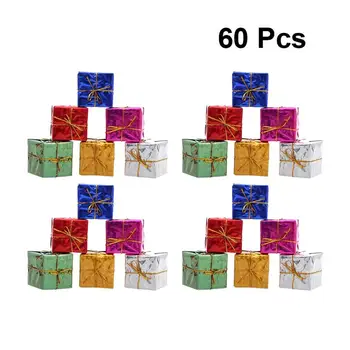 

60pcs Small Christmas Gift Boxes Delicate Christmas Tree Hanging Ornaments for Party Festival Decoration Xmas (Random Color)